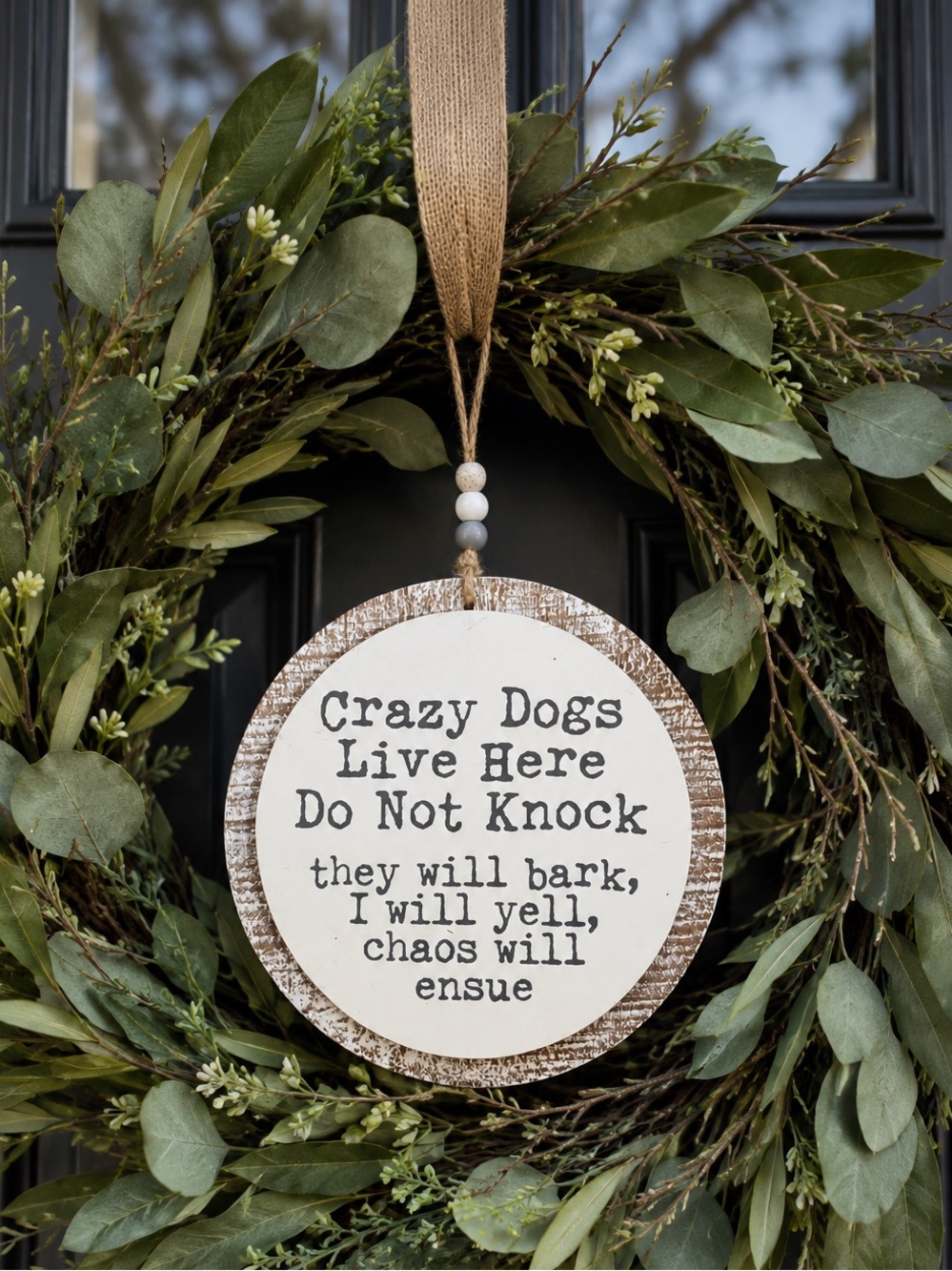 NWOT Crazy Dogs Live Here Do Not Knock Distressed Wood Door Sign 9” Pet Decor - Picture 2 of 6